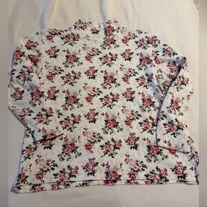 Cabin Creek Floral Ribbed Top size 2X cream shirt with pink floral pattern
